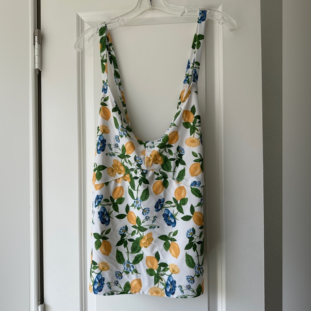 💚Lemon Print Tie Back Swim Tank